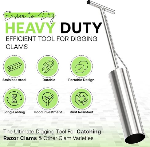SturdyShape Clam Gun HD Stainless Steel - The Clam Gun for Clamming is 36in - Our Clam Guns with Vent Tools are a Must-Have Clamming Equipment - 5in Clam Tube Diameter in Kuwait