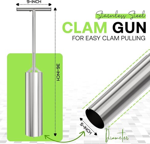SturdyShape Clam Gun HD Stainless Steel - The Clam Gun for Clamming is 36in - Our Clam Guns with Vent Tools are a Must-Have Clamming Equipment - 5in Clam Tube Diameter in Kuwait