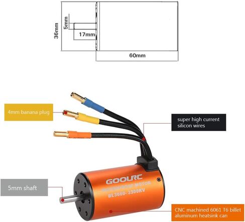 GoolRC Brushless Motor Upgrade Waterproof 3660 3300KV Brushless Motor with 60A ESC Combo Set for 1/10 RC Car Truck in Saudi Arabia