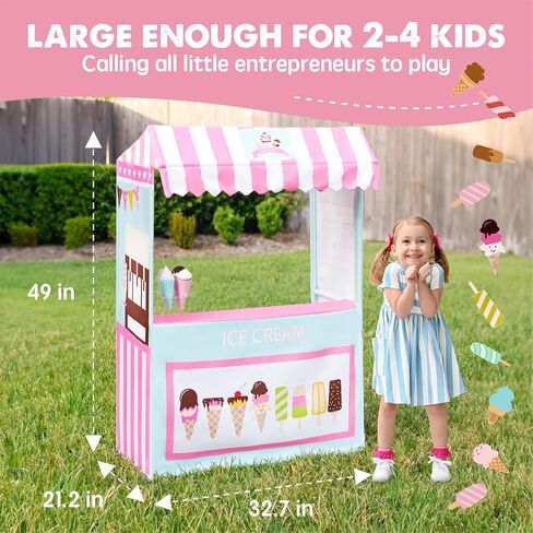 تايني لاند عربة ايس كريم للاطفال مع طعام للعب (4 قطع) - عربة عمل ملونة للاطفال الصغار لتنمية وتعلم الطفل (طول 49 انش) - خيمة لعب للاطفال ومنزل لعب داخلي in Kuwait