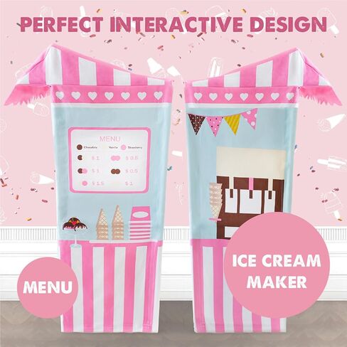 تايني لاند عربة ايس كريم للاطفال مع طعام للعب (4 قطع) - عربة عمل ملونة للاطفال الصغار لتنمية وتعلم الطفل (طول 49 انش) - خيمة لعب للاطفال ومنزل لعب داخلي in Kuwait