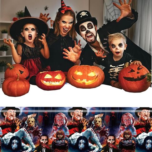 DoMiDoLa 2pack فيلم الرعب مفرش المائدة القابل للتصرف لوازم حفلات عيد ميلاد وديكورات للطفل الصبي الطفل دش الرعب MovieTables 70 "X42" in Kuwait