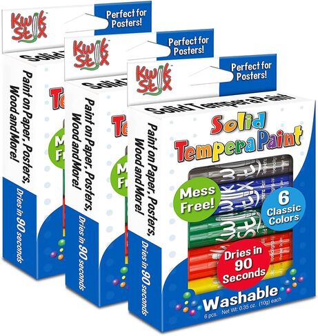Kwik Stix Solid Tempera Paint Sticks, 6 Colors, Washable Paint Sticks for Kids, Super Quick Drying, Non-Toxic, Allergen Free, Paint Sticks in Classic Colors, Paint for Kids and Toddlers in Kuwait