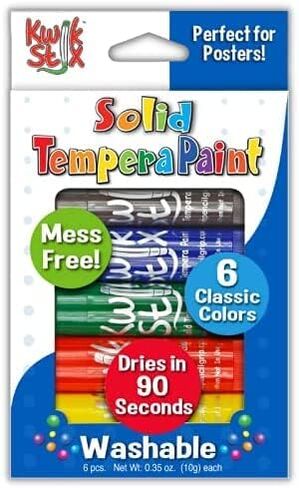 Kwik Stix Solid Tempera Paint Sticks, 6 Colors, Washable Paint Sticks for Kids, Super Quick Drying, Non-Toxic, Allergen Free, Paint Sticks in Classic Colors, Paint for Kids and Toddlers in Kuwait