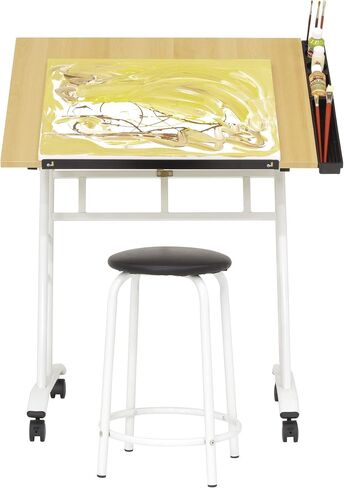 Studio Designs Deluxe Craft Station, Top Adjustable Drafting Table Craft Table Drawing Desk Hobby Table Writing Desk Studio Desk with Drawers, 36''W x 24''D, Black/White in Kuwait