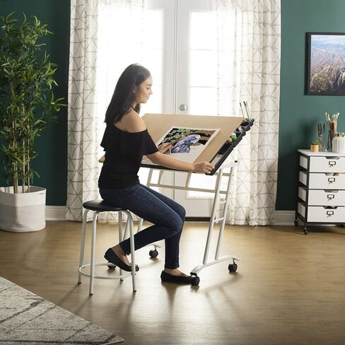 Studio Designs Deluxe Craft Station, Top Adjustable Drafting Table Craft Table Drawing Desk Hobby Table Writing Desk Studio Desk with Drawers, 36''W x 24''D, Black/White in Kuwait