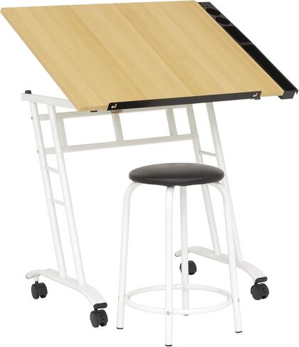 Studio Designs Deluxe Craft Station, Top Adjustable Drafting Table Craft Table Drawing Desk Hobby Table Writing Desk Studio Desk with Drawers, 36''W x 24''D, Black/White in Kuwait