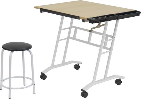 Studio Designs Deluxe Craft Station, Top Adjustable Drafting Table Craft Table Drawing Desk Hobby Table Writing Desk Studio Desk with Drawers, 36''W x 24''D, Black/White in Kuwait