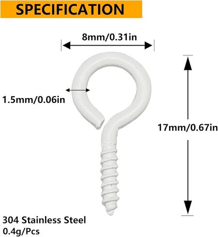 Allkeen 100PCS Small Screw Eye Pins, 8 x 17mm Small Eye Hooks for Crafts Ornaments Keychain Decor Picture Frame DIY Jewelry Making in Kuwait