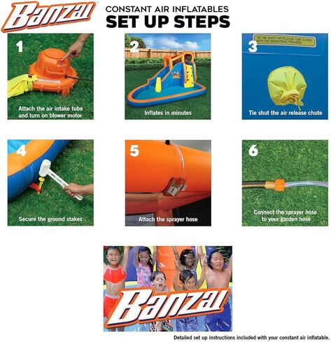 BANZAI Double Drench Water Park, Length: 15 ft, Width: 11 ft 5 in, Height: 8 ft 4 in, Inflatable Outdoor Backyard Water Slide Splash Toy in Saudi Arabia