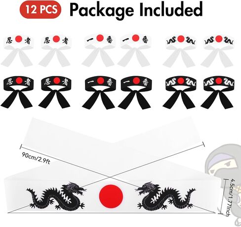 JJoiAS 12 قطعة عصابة رأس الساموراي اليابانية للرجال سوشي شيف باندانا النينجا المحارب الكاراتيه عصابة رأس للرياضة زي أغطية الرأس لوازم المطبخ in Kuwait