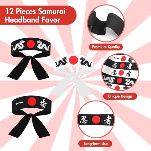 JJoiAS 12 قطعة عصابة رأس الساموراي اليابانية للرجال سوشي شيف باندانا النينجا المحارب الكاراتيه عصابة رأس للرياضة زي أغطية الرأس لوازم المطبخ in Kuwait