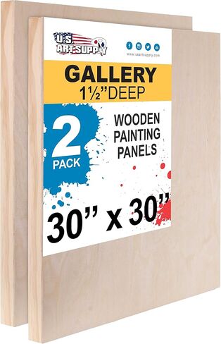 U.S. Art Supply 30" x 30" Birch Wood Paint Pouring Panel Boards, Gallery 1-1/2" Deep Cradle (Pack of 2) - Artist Depth Wooden Wall Canvases - Painting Mixed-Media Craft, Acrylic, Oil, Encaustic in Saudi Arabia