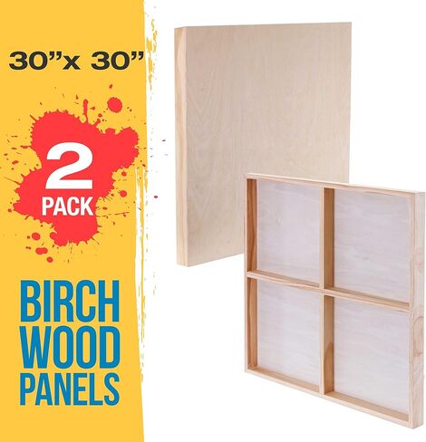 U.S. Art Supply 30" x 30" Birch Wood Paint Pouring Panel Boards, Gallery 1-1/2" Deep Cradle (Pack of 2) - Artist Depth Wooden Wall Canvases - Painting Mixed-Media Craft, Acrylic, Oil, Encaustic in Saudi Arabia