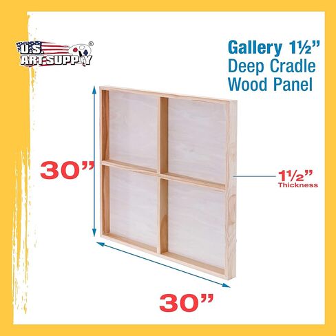 U.S. Art Supply 30" x 30" Birch Wood Paint Pouring Panel Boards, Gallery 1-1/2" Deep Cradle (Pack of 2) - Artist Depth Wooden Wall Canvases - Painting Mixed-Media Craft, Acrylic, Oil, Encaustic in Saudi Arabia