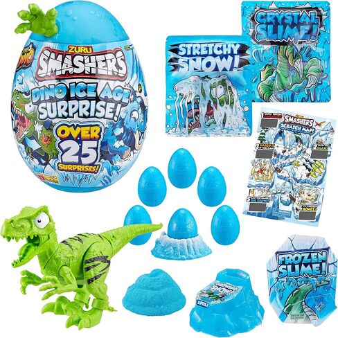 Smashers Dino Ice Age Raptor Series 3 by ZURU Surprise Egg with Over 25 Surprises! - Slime, Dinosaur Toy, Collectibles, Toys for Boys and Kids (Raptor) , Blue in Kuwait