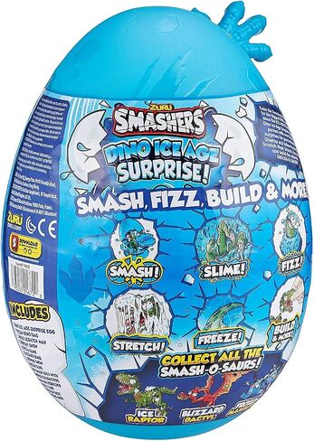 Smashers Dino Ice Age Raptor Series 3 by ZURU Surprise Egg with Over 25 Surprises! - Slime, Dinosaur Toy, Collectibles, Toys for Boys and Kids (Raptor) , Blue in Kuwait