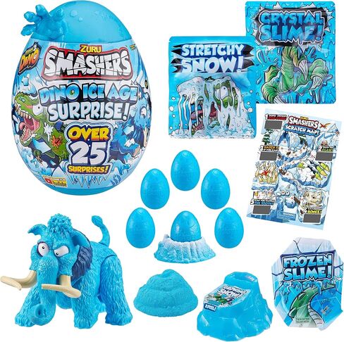 Smashers Dino Ice Age Raptor Series 3 by ZURU Surprise Egg with Over 25 Surprises! - Slime, Dinosaur Toy, Collectibles, Toys for Boys and Kids (Raptor) , Blue in Kuwait