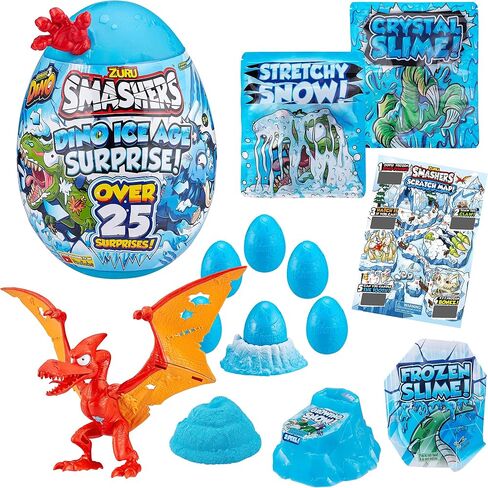 Smashers Dino Ice Age Raptor Series 3 by ZURU Surprise Egg with Over 25 Surprises! - Slime, Dinosaur Toy, Collectibles, Toys for Boys and Kids (Raptor) , Blue in Kuwait