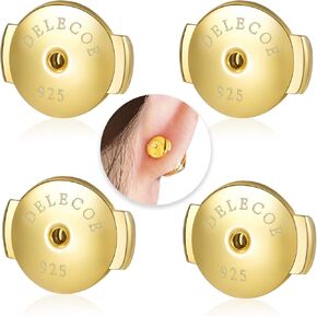 DELECOE 2-Pairs 925 Sterling Silver Locking Earring Backs Replacements, 18K Gold Plated Secure Hypoallergenic Earring Backs for Diamond Studs, No Fading Comfort Earring Backs