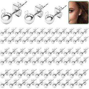 120Pcs Ball Earring Posts Stud with Loop, Hypoallergenic Round Ball Earring Posts Stainless Steel with 120 Pcs Butterfly Ear Back for DIY Jewelry Making Findings, 4 mm 5 mm 6 mm (Silver) in Kuwait