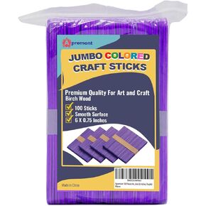 100 Pieces Assorted Jumbo Colored Wooden 6 Inches Long Craft Sticks, Rainbow Popsicle Stick, Arts and Crafts, Best for DIY Games Making, Building Designs or Kids Education
