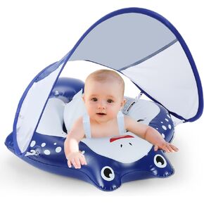 Keriday Baby Pool Float for 3-36 Months, Baby Swim Float with Canopy, Beach Toys for Toddlers 1-3 Years Old, Baby Floatie Pool Accessories, No Flip Over Swimming Float with Tail in Kuwait