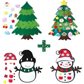 CDLong DIY Felt Christmas Tree & Snowman Set - 2 Pack Xmas Gifts for Kids - Wall Hanging Detachable Felt Christmas Tree for Toddlers in Saudi Arabia