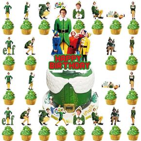 Elf Movie Birthday Party Cake Topper 37Pcs Christmas Elf Movie-themed Birthday Party Supplies Cupcake Decorations for Kids in Saudi Arabia