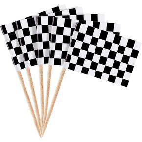 100 Pack Mini Checkered Racing Flag Finish Line Cupcake Toppers Party Decorations Picks Set (2.5 Inches Tall)