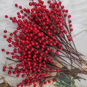 wikdey Red Holly Berry Stems for Christmas Tree,Total of 840 Red Berries,16.7in 24 Pack Berry Stems, Hang Made X'Mas Decorations,Christmas Decor,Artificial Burgundy Berries,Fake Christmas Picks in Saudi Arabia