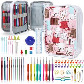Katech 85 pcs Crochet Hooks Kit Knitting Accessories with Crochet Case, Small Sizes Crochet Hooks for Knitting Lace Yarn, Colorful Ergonomic Crochet Needles Set for Making Sweater, Bag and Hat (Green) in Saudi Arabia