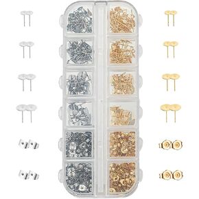 Gold Earring Posts and Backs - 400 Pcs 316L Stainless Steel Hypoallergenic Earring Studs for Jewelry Making with Butterfly Earring Backs, Earring Making Kit for DIY Jewelry (Gold)