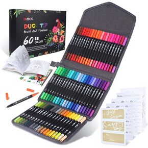 ZSCM Duo Tip Brush Coloring Pens,60 Colors Art Markers,Fine Brush Tip Pen for Adults Coloring Book Journals Planner Writing Drawing Note Taking, Include Brush Lettering Calligraphy