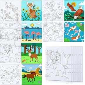 12 Pcs Pre Drawn Outline Canvas Art 4 x 4 inch, Back to School Pre Drawn Stretched Canvas Painting Boards for Painting First & Last Day of School Paint Party Favor for Kid Student (Classic Style)
