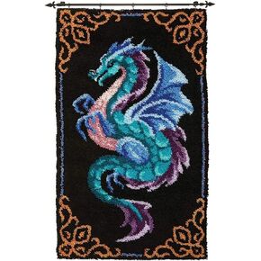 YOOTOM Dragon Latch Hook Rug Kits for Adult, DIY Rug Crochet Making Kits with Pre-Printed Canvas and Latch Hook Tool and Enough Yarn, 20x15in
