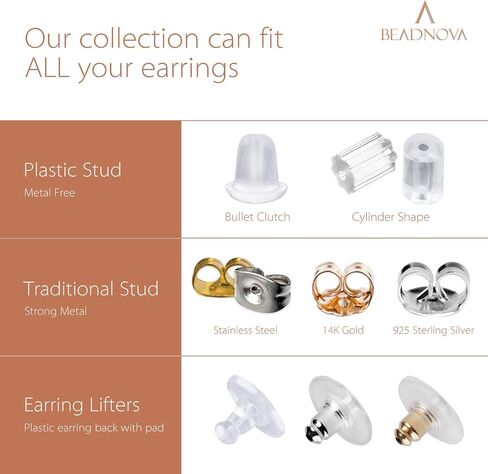 ظهر أقراط BEADNOVA للأزرار من المطاط والبلاستيك والسيليكون وظهر واضح وآمن مثقوب وسدادة أمان ولا يسبب الحساسية وظهر أقراط الخطاف (200 قطعة) in Kuwait