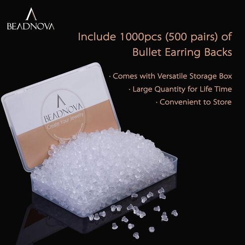 ظهر أقراط BEADNOVA للأزرار من المطاط والبلاستيك والسيليكون وظهر واضح وآمن مثقوب وسدادة أمان ولا يسبب الحساسية وظهر أقراط الخطاف (200 قطعة) in Kuwait