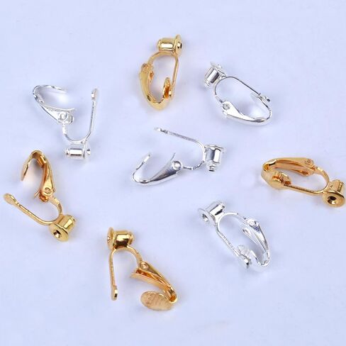 BronaGrand 20 Pieces Earring Clip Backs Clip-on Earring Converter Components Findings with Post for None Pierced Ears, Silver and Gold in Kuwait