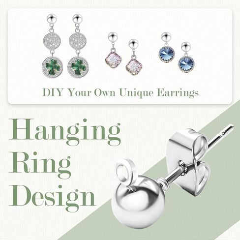 120Pcs Ball Earring Posts Stud with Loop, Hypoallergenic Round Ball Earring Posts Stainless Steel with 120 Pcs Butterfly Ear Back for DIY Jewelry Making Findings, 4 mm 5 mm 6 mm (Silver) in Kuwait