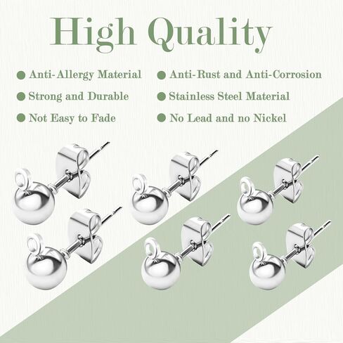120Pcs Ball Earring Posts Stud with Loop, Hypoallergenic Round Ball Earring Posts Stainless Steel with 120 Pcs Butterfly Ear Back for DIY Jewelry Making Findings, 4 mm 5 mm 6 mm (Silver) in Kuwait