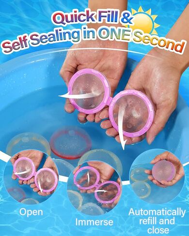 ALTOR Reusable Water Balloons, Magnetic Self Sealing Quick Fill Water Balloons, Latex-Free Silicone Water Balloons, No Pick UP after Water Fight Games, Summer Toys for Kids Adults (Classic-15 Pcs) in Kuwait