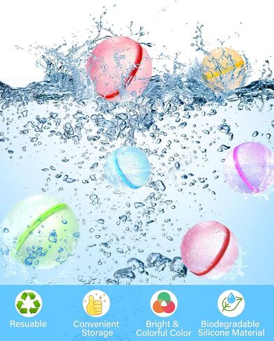 ALTOR Reusable Water Balloons, Magnetic Self Sealing Quick Fill Water Balloons, Latex-Free Silicone Water Balloons, No Pick UP after Water Fight Games, Summer Toys for Kids Adults (Classic-15 Pcs) in Kuwait