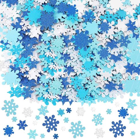 JULBEAR 300 Pieces Foam Stickers Bulk Mini Glitter Self-Adhesive Snowflake Snow Stickers for Arts Crafts Greeting Cards Winter Christmas Decoration Home DIY Supplies (Christmas Snowflake Style) in Kuwait