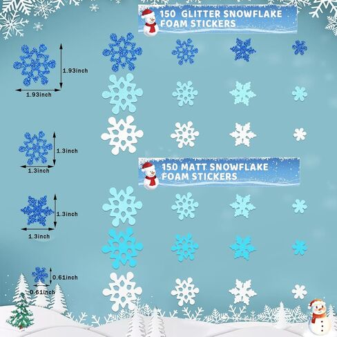 JULBEAR 300 Pieces Foam Stickers Bulk Mini Glitter Self-Adhesive Snowflake Snow Stickers for Arts Crafts Greeting Cards Winter Christmas Decoration Home DIY Supplies (Christmas Snowflake Style) in Kuwait