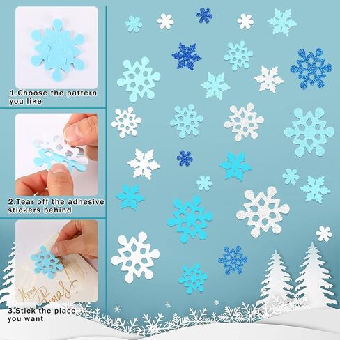 JULBEAR 300 Pieces Foam Stickers Bulk Mini Glitter Self-Adhesive Snowflake Snow Stickers for Arts Crafts Greeting Cards Winter Christmas Decoration Home DIY Supplies (Christmas Snowflake Style) in Kuwait