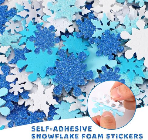 JULBEAR 300 Pieces Foam Stickers Bulk Mini Glitter Self-Adhesive Snowflake Snow Stickers for Arts Crafts Greeting Cards Winter Christmas Decoration Home DIY Supplies (Christmas Snowflake Style) in Kuwait