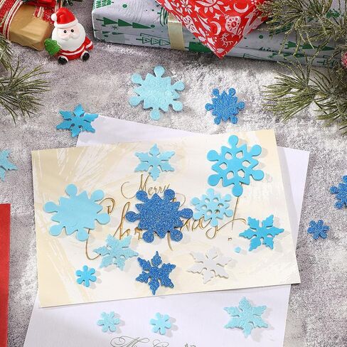 JULBEAR 300 Pieces Foam Stickers Bulk Mini Glitter Self-Adhesive Snowflake Snow Stickers for Arts Crafts Greeting Cards Winter Christmas Decoration Home DIY Supplies (Christmas Snowflake Style) in Kuwait