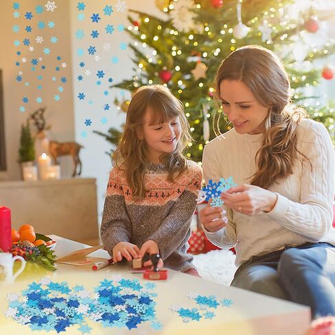 JULBEAR 300 Pieces Foam Stickers Bulk Mini Glitter Self-Adhesive Snowflake Snow Stickers for Arts Crafts Greeting Cards Winter Christmas Decoration Home DIY Supplies (Christmas Snowflake Style) in Kuwait