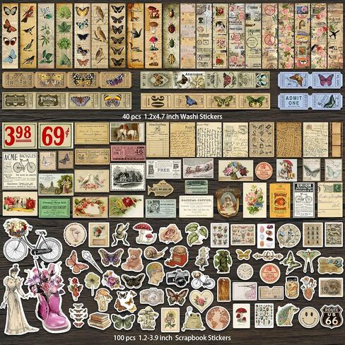 ANERZA 531 PCS Vintage Scrapbooking Supplies Stickers, Aesthetic Scrapbook Paper Art Journaling Kit for Bullet Journals, Ephemera for Junk Journal, Washi Stickers, Cottagecore Decoupage for Adults in Kuwait